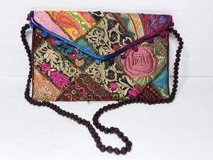 Aria Maniadis Handmade Greek Patchwork Embroidered Boho Crossbody Clutch